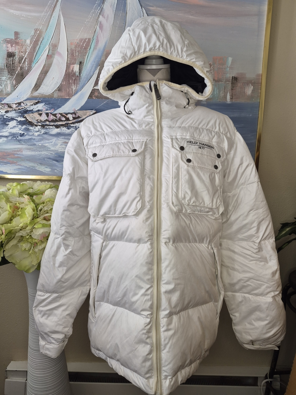 Helly Hansen White Insulated Hooded Puffer Jacket - Men's
